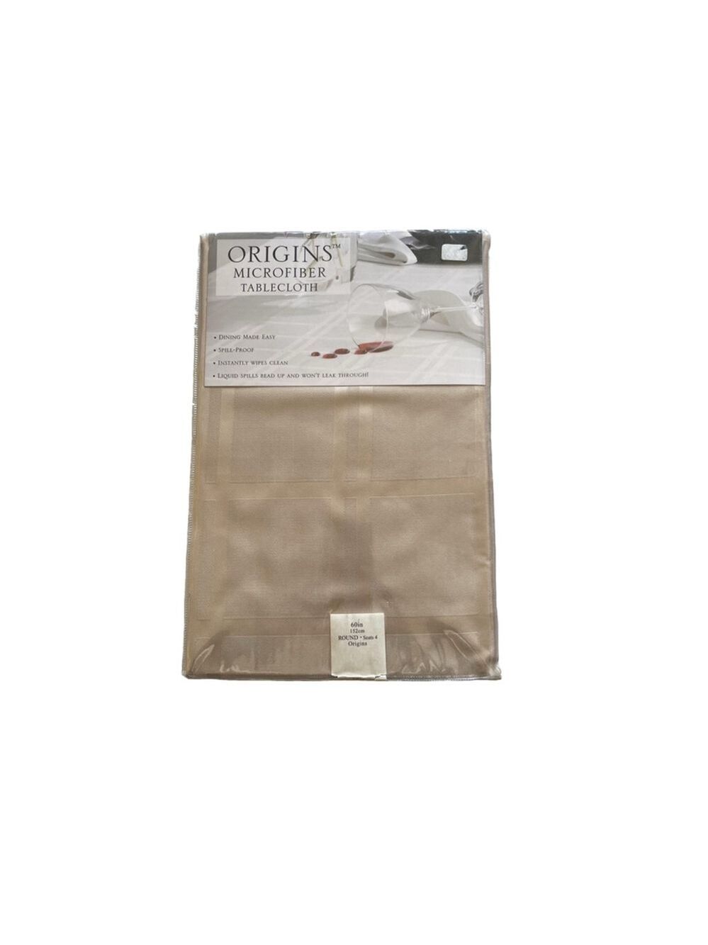 Origins Beige Microfiber Tablecloth 60in Round